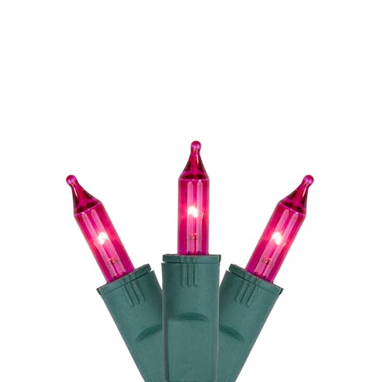 Set of 50 Pink Perm-O-Snap Mini Christmas Lights - 24.75 ft Green Wire